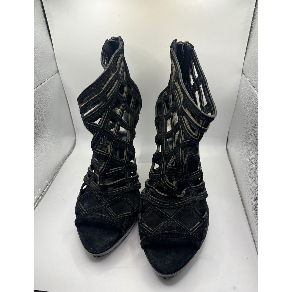 Burberry Black Suede Cage Stiletto‎ Heels Booties Women's Size 40